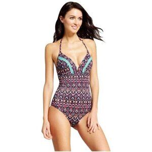 NWT Shade & Shore 34 B Tribal V-Neck Underwired One-Piece Swimsuit #97202